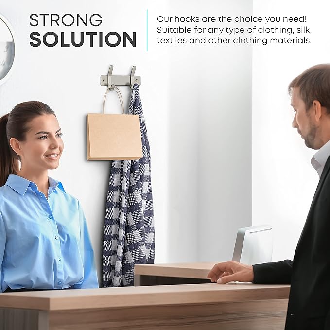 Small Coat Rack Wall Mount – Brushed Nickel 6 Inch Stainless Steel Hook Rail with 2 Heavy Duty Double Coat Hooks – Wall Mounted Coat Hanger for Entryway, Bathroom, Bedroom, Towel, Hat Organizer