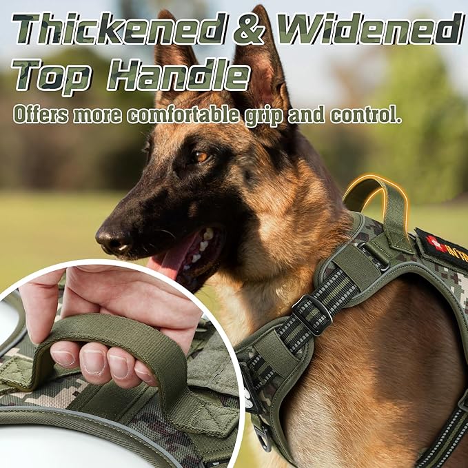 rabbitgoo Tactical Dog Harness Medium Sized Dog, No Pull Military Service Vest with Handle & Molle, Easy Control for Training Walking, Adjustable Reflective Straps, Green camo, M-Mewly Pet