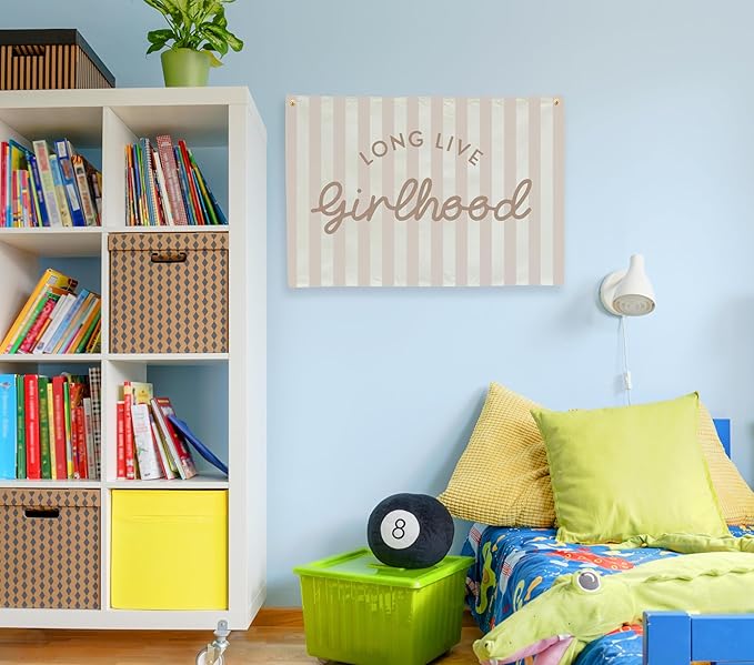 Girls Room Decor Long Live Girlhood Canvas Banner Hanging Flag Vintage Banner for Nursery Playroom Wall Decor for Kids Bedroom Dorm Toddler Decorations Trendy Room Decor Baithday Christmas Gift