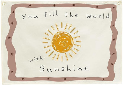 Positive Toddler Kids Growth Stuff for Nursery Bedroom Playroom Above Crib Wall Decor Hanging Rectangular Banner Poster Flag Sign Gift Baby Shower Birthday Baptism Christmas Gift You Fill the World
