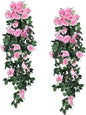 RECUTMS Fake Hanging Flower, 2PCS Artificial Rose Vine Plants Flowers Wedding Home Decoration and Wall Décor 3.3Ft (Pink)