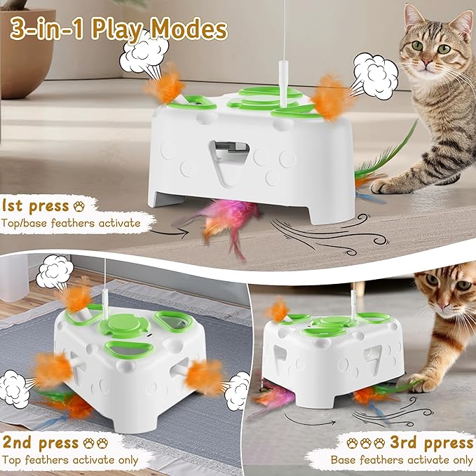 3-in-1 Interactive Cat Toys for Indoor Cats,Automatic Kitten Toy,Flying Bird,6 Holes Mole,Rotating Feather, Rechargeable USB Interactive Cat Feather Toys for Bored Indoor Cats-Mewly Pet