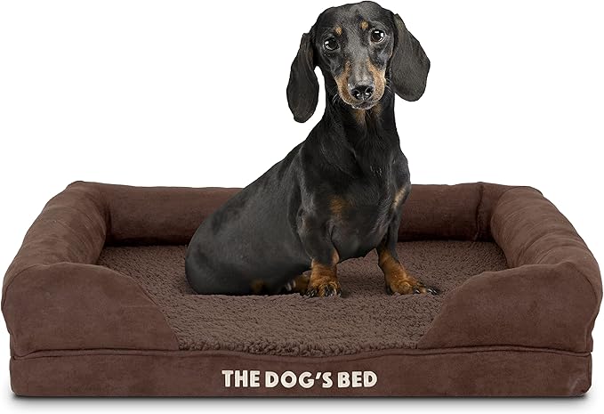 The Dog’s Bed Orthopedic Dog Bed Medium Brown Plush 25.5x20, Premium Memory Foam, Pain Relief: Arthritis, Hip & Elbow Dysplasia, Post Surgery, Lameness, Veterinary Approved, Waterproof Washable Cover-Mewly Pet