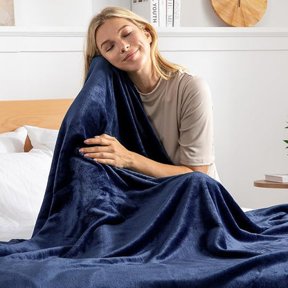 Exclusivo Mezcla Fleece Blanket Twin Size for Bed, Super Soft and Warm, All Season Use, Cozy, Plush, Lightweight, 90x66 Inches, Navy Blue