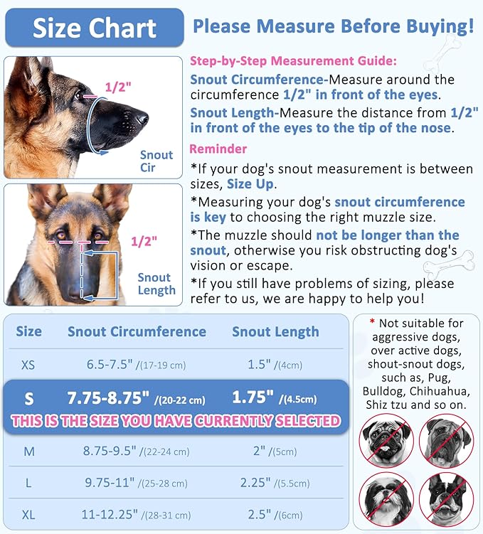 LUCKYPAW Dog Muzzle, Soft Muzzles for Large Medium Small Dogs to Prevent Biting Chewing with Ring and Adjustable Strap for Vet Visit Training (Blue, S)-Mewly Pet