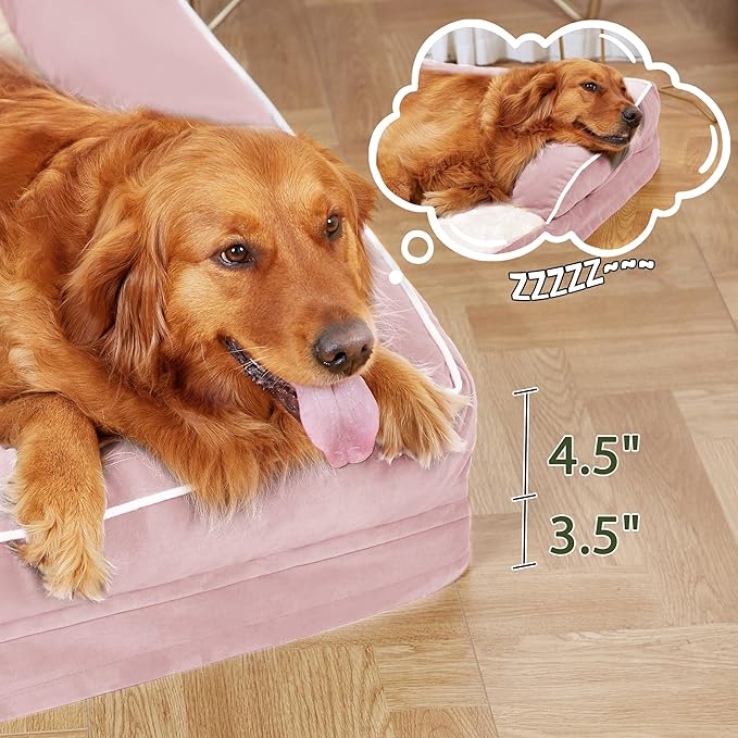 Orthopedic Dog Beds for Extra Large Dogs, Waterproof Dog Beds XLarge, Memory Foam Dogs Couch Beds with Comfy Bolster, Removable Washable Cover and Nonskid Bottom (X-Large,Pink)-Mewly Pet