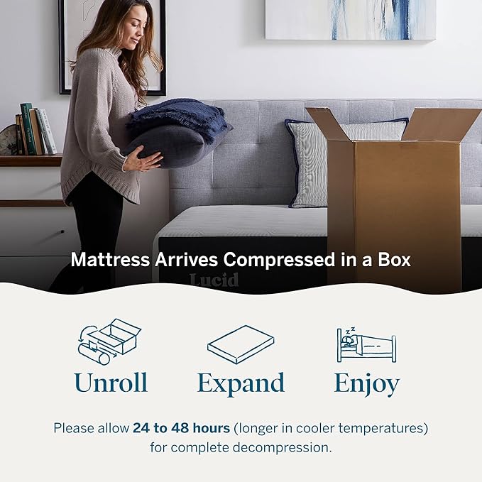 Lucid 14 Inch Memory Foam Mattress - Medium Firm Feel - Infused with Refreshing Bamboo Charcoal and Cooling Gel - Bed in a Box - Temperature Regulating - Pressure Relief - Breathable - Twin XL Size