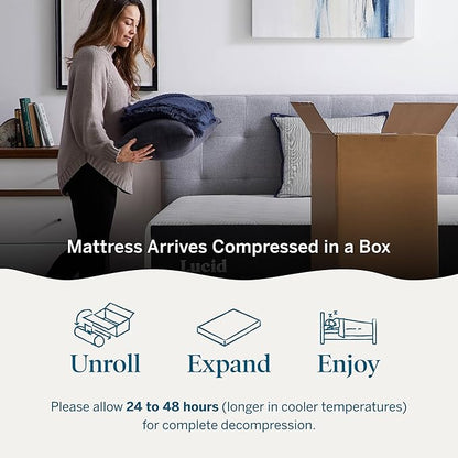 Lucid 14 Inch Memory Foam Mattress - Medium Plush Feel - Infused with Refreshing Bamboo Charcoal and Cooling Gel - Bed in a Box - Temperature Regulating - Pressure Relief - Breathable - Twin XL Size