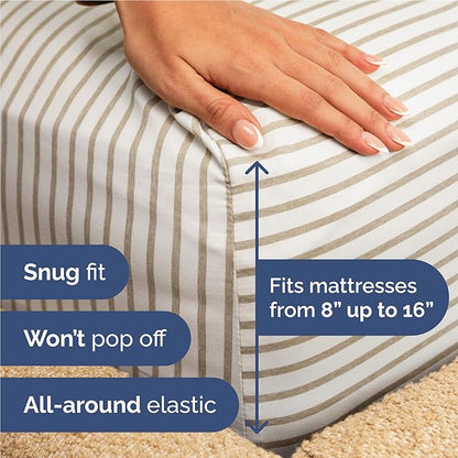Full 6 Piece Sheet Set - Comfy Breathable & Cooling - Soft Hotel Luxury Bedding Set with 8-16 Inch Deep Pockets - 1 Flat & 1 Fitted Sheet & 4 Pillowcases - Wrinkle Free & Easy Care - Beige Stripes 2