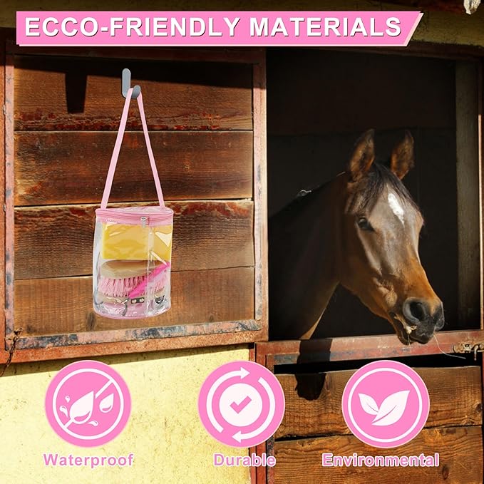 Horse Grooming Kits, 9 Pieces Pink, Includes Tote Bag, Bathing Supplies Sweat Scraper Bathing Sponge, Hoof Pick, Curry Comb for Horse Riders Beginners-Mewly Pet