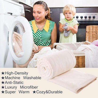 HOZY Soft Blanket Twin Size Fleece Warm Fuzzy Throw Blankets for The Bed Sofa Lightweight 350GSM Ivory 66"*90"