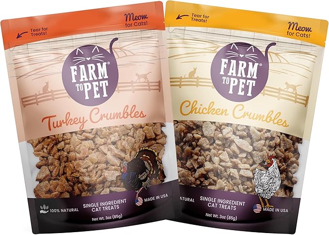 Farm To Pet Cat Treat Crumbles | Single Ingredient Chicken and Turkey, Chicken Snacks - Healthy Treats for Indoor Cats| Kitten Treats - Cat Products (Mix with Wet/Dry Food)-Mewly Pet