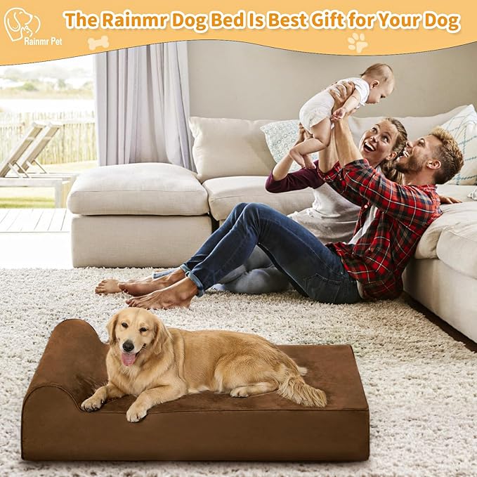 Orthopedic Dog Beds for Large Dogs, 7" Memory Foam Dog Beds with Waterproof Liner, Chew Proof Microsuede Cover, Removable and Washable, Nonskid Bottom, 60"x48" XXL Brown-Mewly Pet