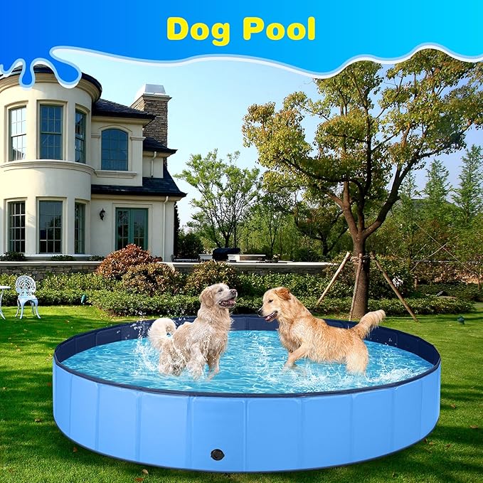 Jecoo Dog Pool for Large Dogs Kiddie Pool Hard Plastic Foldable Dog Bathing Tub Portable Outside Kids Swimming for Pets and Dogs Outdoor Backyard-Mewly Pet