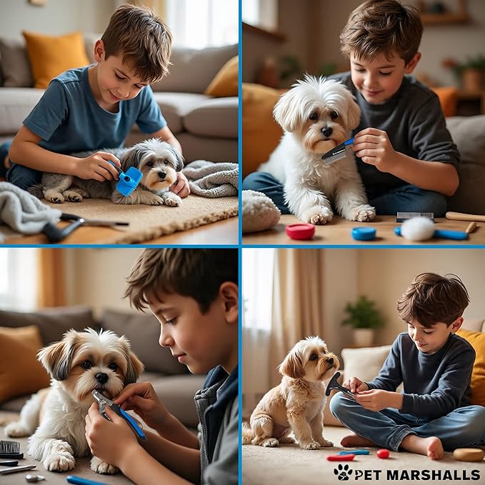 Pet Grooming Brushes Kit - 6-in-1 Complete Grooming Accessories for Deshedding, Detangling, and Dematting including Nail Clipper and File-Mewly Pet