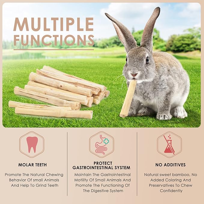 Bissap 145g/0.3Ib Sweet Bamboo Chew Sticks for Rabbits, Bunny Chew Sticks for Rabbits Hamster Chinchilla Guinea Pigs Rabbit Small Animals Natural Treats Teeth Grinding Chew Toys-Mewly Pet
