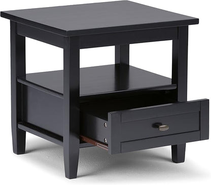 SIMPLIHOME Warm Shaker SOLID WOOD 20 inch Wide Rectangle Transitional End Side Table in Black for the Living Room and Bedroom