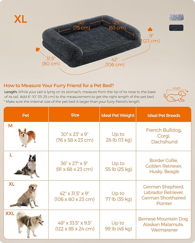 Feandrea Dog Bed, Orthopaedic Dog Sofa Bed for Medium and Large Dogs, Waterproof Ped Bed with Removable Washable Cover, 42 x 31.5 x 9 Inches, Dark Gray UPGW233G02-Mewly Pet