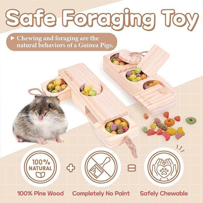 SoulThink® Interactive Guinea Pig Toys - Wooden Rat Toys for Pet Rats, Enrichment & Foraging Activity for Hamster Sniff n' Snack Puzzle for All Small Rodents (2 Sets)-Mewly Pet