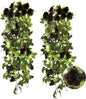 RECUTMS Hanging Flowers Black Artificial Rose Flower 2PCS 3.3Ft for Outdoors with 30 LED Fairy String Lights Fake Indoor Wall Wedding (Black)
