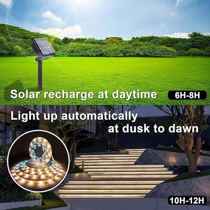 Solar LED Light Strip Outdoor Tape Rope Lights Waterproof 10ft Garden Path Decorative Lighting with 8 Modes for Outside, Wrap, Party, Stair, Step, Gazebo, Yard, Wedding, Christmas, 2 Pack