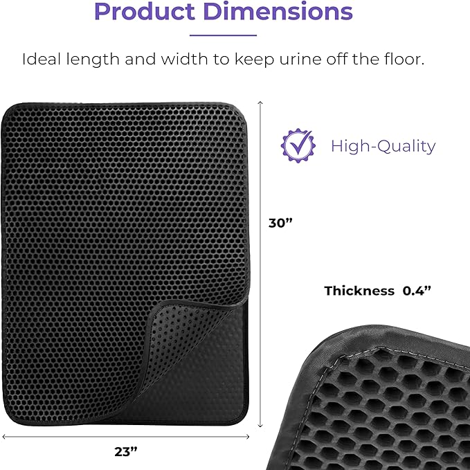 iPrimio Large Cat Litter Trapper Mat with Exclusive Urine/Waterproof Layer - Cat Litter Mat - Larger Holes with Urine Puppy Pad Option for Messy Cats - Soft on Paws and Light - 30" x 23" (Black) - 2pk-Mewly Pet