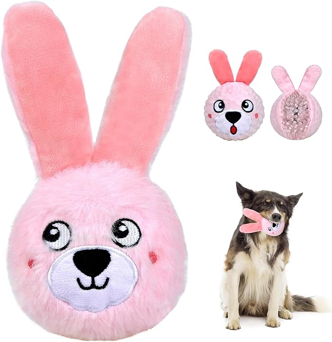 Fida Squeaky Dog Toys for Aggressive Chewers 3 in 1, Dog Chew Toys with 3 Layers,Interactive Dog Toys for Large Dogs Balls to Keep Them Busy for Small Medium Dogs(Pink Bunny)-Mewly Pet