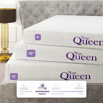 NapQueen Queen Mattress, 10 Inch Elizabeth Cooling Gel Memory Foam Mattress, Queen Bed Mattress in a Box, CertiPUR-US Certified, Medium Firm, Breathable Soft Fabric Cover