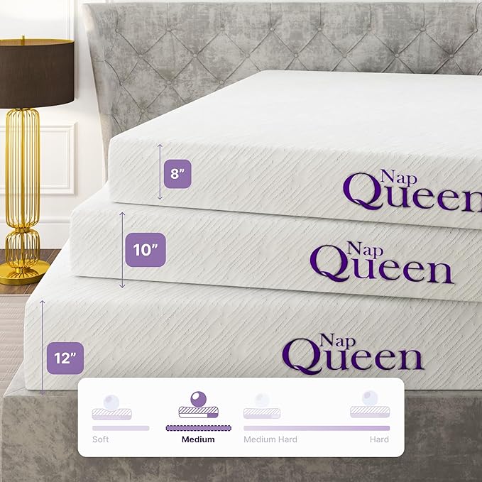 NapQueen 6 Inch Cooling Gel Twin Size Medium Firm Memory Foam Mattress, Bed in a Box, White