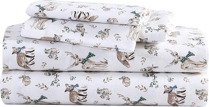 Eddie Bauer - Full Sheets, Cotton Flannel Bedding Set, Brushed For Extra Softness, Cozy Home Decor (Woodland Friends, Full)