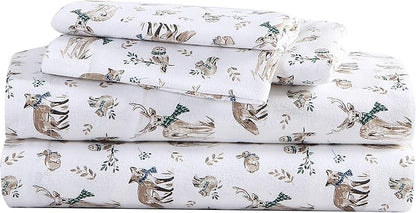Eddie Bauer - King Sheets, Cotton Flannel Bedding Set, Brushed For Extra Softness, Cozy Home Decor (Woodland Friends, King)