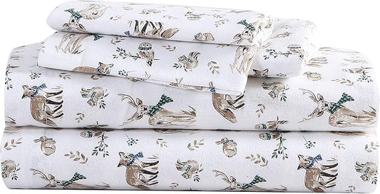 Eddie Bauer - King Sheets, Cotton Flannel Bedding Set, Brushed For Extra Softness, Cozy Home Decor (Woodland Friends, King)