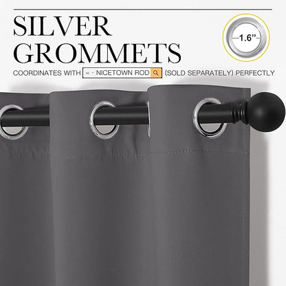NICETOWN Bedroom Blackout Long Curtains Panels, 1 Pair, 55 inches by 120 Inch, Grey, Triple Weave Energy Saving Thermal Insulated Solid Grommet Blackout Draperies for Patio