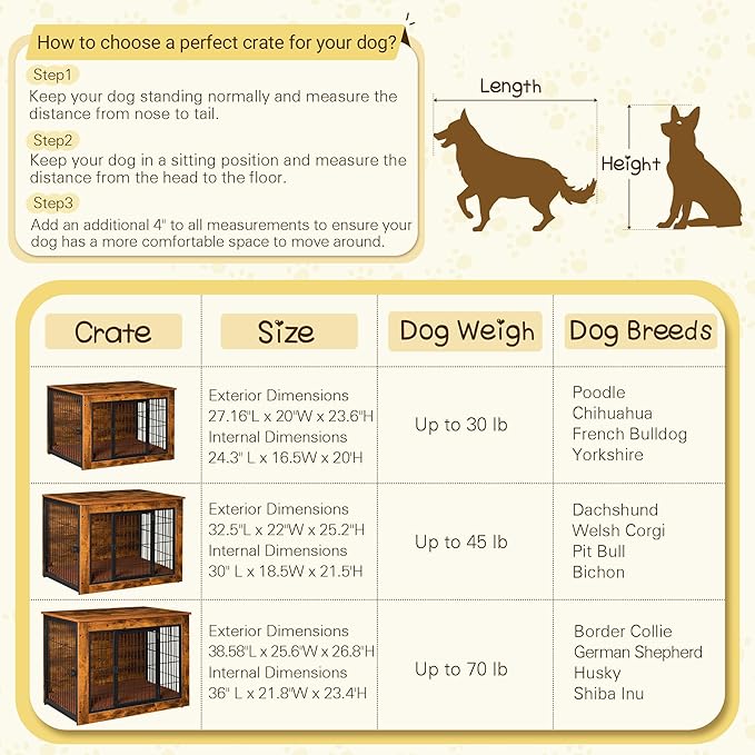Bigrab Dog Crate Furniture with Thick Cushion, Side End Table Wooden Dog Cage with Double Doors, Chew-Resistant Dog Kennel Dog House Indoor for Small to Large Dog, M-Mewly Pet