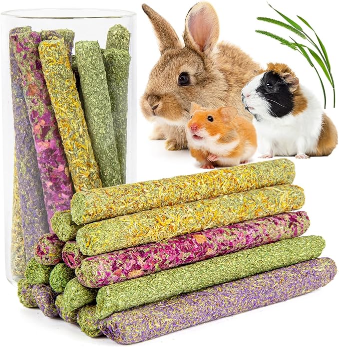 Sofier Timothy Hay Treats Rabbit Toys Bunny Toys Guinea Pig Hamster Natural Chews for Teeth Handmade Rabbit Chews and Treats Chinchilla Rat Gerbil-Mewly Pet