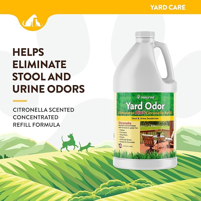 NaturVet – Yard Odor Eliminator Plus Citronella Spray – Eliminate Stool and Urine Odors from Lawn and Yard – Designed for Use on Grass, Patios, Gravel, Concrete & More – 64oz Refill (No Hose Nozzle)-Mewly Pet