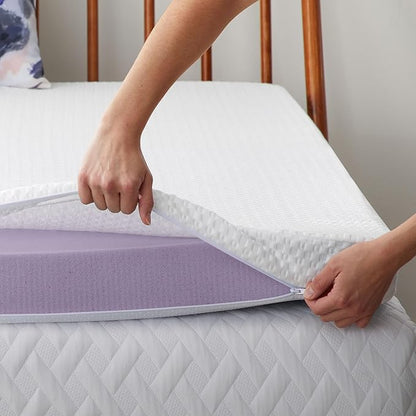 LUCID 2 Inch Lavender Infused Memory Foam Mattress Topper and LUCID Zippered Enclosure Mattress Topper Cover, Full