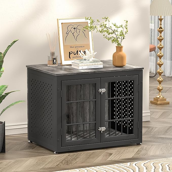 32" Heavy Duty Dog Crate Furniture for Small and Medium Dogs, Metal Kennel for High Anxiety Dogs, Chew Proof Pet Cage Indoor, Decorative Dog Kennel End Table-Mewly Pet
