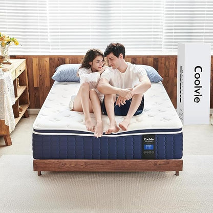 Coolvie 14 Inch California King Mattress, Hybrid Cal King Mattresses in a Box, Medium Firm Feel, 4 Layer Premium Foam with Pocket Springs with Fiberglass Free, Best Mattress in a Box
