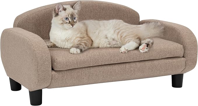 Paws & Purrs Cat Sofa Bed, Pet Couch for Indoor Cats Elevated Cat Beds with Removable Washable Mattress Cover for Kitten, Puppy or Small Animal- 31.5" Wide, Sand-Mewly Pet