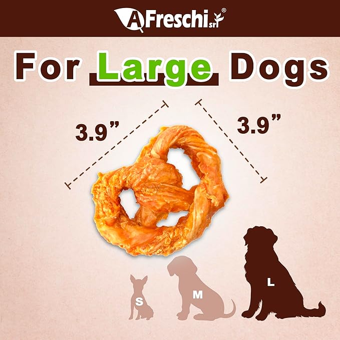Afreschi Natural Turkey Tendon Pretzel (L) 10 oz, USA-Sourced Turkey Tendon, All Natural Puppy Chew, Hypoallergenic, Rawhide Alternative, for Large Breeds-Mewly Pet