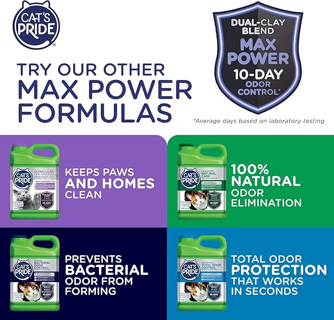 Cat's Pride Max Power: Total Odor Control - Up to 10 Days of Powerful Odor Control - Strong Clumping - Hypoallergenic - 99% Dust Free - Multi-Cat Litter, Unscented, 15 Pounds-Mewly Pet