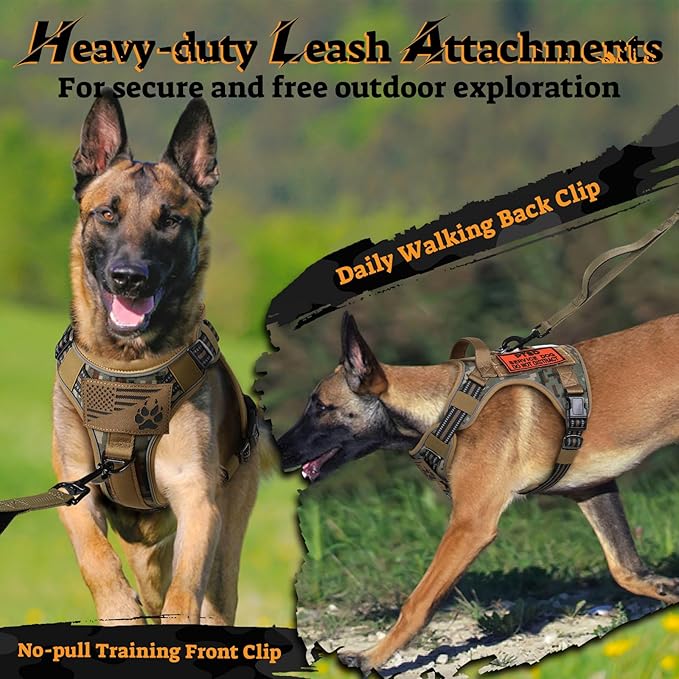 rabbitgoo Dog Harness for Large Dogs No Pull, Tactical Service Pet Vest with Molle and Control Handle, Adjustable and Reflective Military Harness for Easy Walking and Training, Desert camo, XL-Mewly Pet