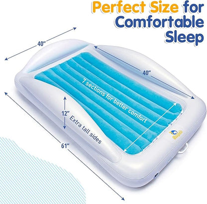 Sleepah Inflatable Toddler Travel Bed Portable Kids Air Mattress Set w Safety Bed Rail Guards for Kids & Toddlers – Set Includes Pump, Carry Case, Pillow & More - Perfect Transitional Cot Aqua