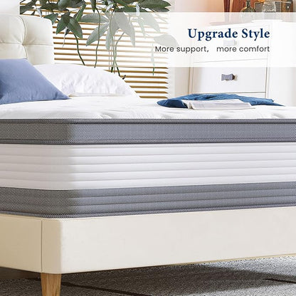 Coolvie Queen Mattress 12 Inch Queen Size Mattresses in A Box Hybrid Mattress Individual Pocket Springs Mattresses with Memory Foam Layer Medium Firm Provide Motion Isolation & Cool Sleep