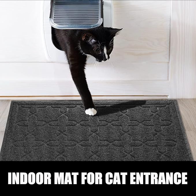 Yimobra Cat Litter Mat, 24"x20" Litter Mat with Litter Lock Mesh, Soft Cat Litter Mat Litter Trapping Mat, Easy to Clean, Non-Slip, Water Resistant, Litter Free Floors, Black-Mewly Pet