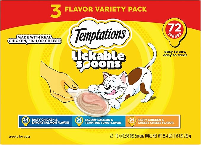 Temptations Lickable Spoons Adult Wet Cat Treats, 72 Spoons, Variety Pack-Mewly Pet