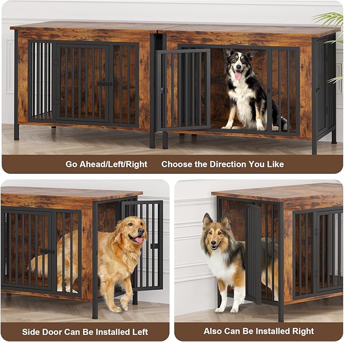 EasyCom 39.96" XL Wooden Large Dog Crate Furniture for Medium and Large Breed, Chew-Resistant Dog Kennel Furniture Indoor with 2 Doors and 3.94" Raised Feet, as TV Stand, End Table, Crate Table-Mewly Pet
