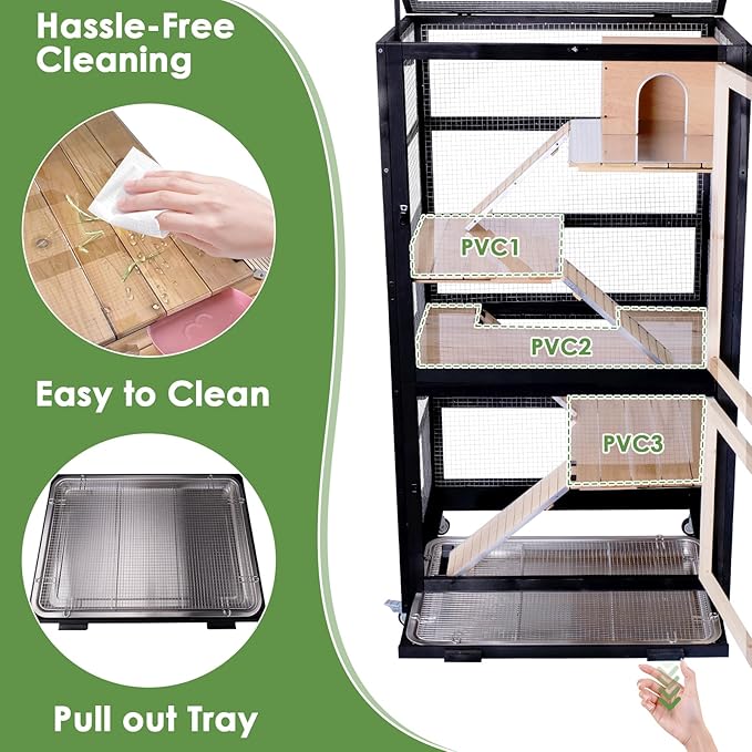 Chinchilla Cage Large Critter Nation Enclosure for Squirrel Chameleon Ferret Rat Guinea Pig Rabbit with Ramps, Chew-Proof Ramps & Slide-Out Tray-Mewly Pet