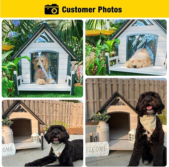 Aivituvin Dog House Outdoor with Metal Frame, Dog Kennel Outside for Small to Medium Breed, 45" Weatherproof Large Dog Shelter with Anti-Chewing Iron Frame, White (45" D x 32.9" W x 32.6" H)-Mewly Pet